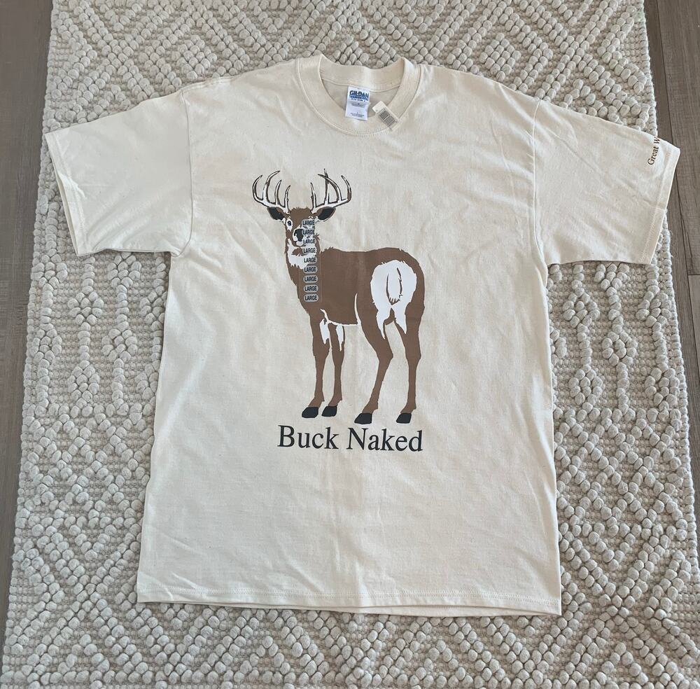 Gilden Heavyweight Cotton Great Wolf Lodge Buck Naked Whitetail Deer Tee L NWT